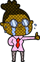 tecknad serie gråt kvinna bär glasögon png