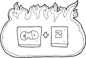 hand drawn black and white cartoon command Z function png