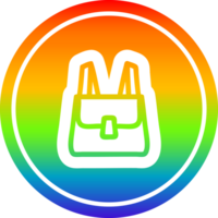 school satchel circular icon with rainbow gradient finish png