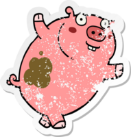 autocollant en détresse d'un drôle de cochon de dessin animé png