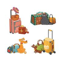 set of travel elements with pets illustration vector