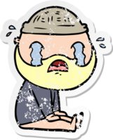 distressed sticker of a cartoon bearded man crying png