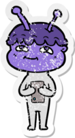 pegatina angustiada de un amigable astronauta de dibujos animados png