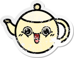 distressed sticker of a cute cartoon tea pot png