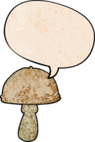 cartoon mushroom with speech bubble in retro texture style png