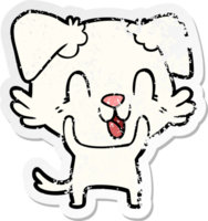 distressed sticker of a laughing cartoon dog png