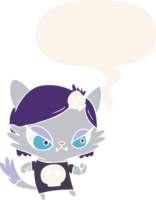 linda dibujos animados difícil gato niña con habla burbuja en retro estilo png