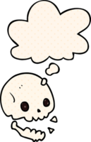 cartoon spooky skull with thought bubble in comic book style png