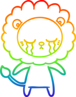 rainbow gradient line drawing of a crying cartoon lion png