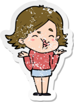 distressed sticker of a cartoon girl pulling face png