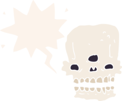 cartoon spooky skull with speech bubble in retro style png