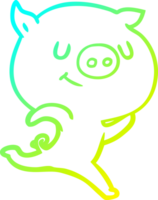 cold gradient line drawing of a happy cartoon pig running png