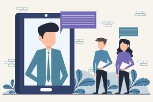 Flat design illustration concept of online meeting, remote work, social distancing vector