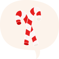 cartoon candy canes with speech bubble in retro style png