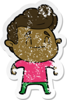 distressed sticker of a happy cartoon man png