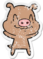 distressed sticker of a nervous cartoon pig png