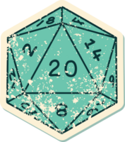 Retro Tattoo Style natural 20 D20 dice roll png