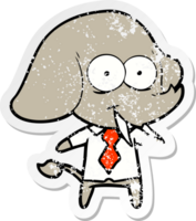 distressed sticker of a happy cartoon elephant boss png