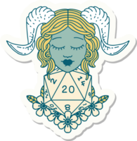 sticker of a tiefling with natural twenty dice roll png