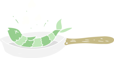 flat color illustration of frying fish png