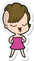 sticker of a happy cartoon girl in cocktail dress png