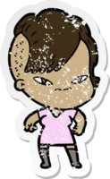 distressed sticker of a cute cartoon girl with hipster haircut png