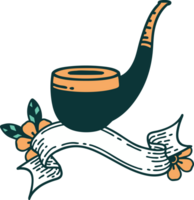 traditional tattoo with banner of a smokers pipe png