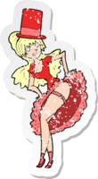 retro distressed sticker of a cartoon dancer woman png