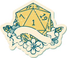 estilo de tatuaje retro natural uno d20 tirada de dados png