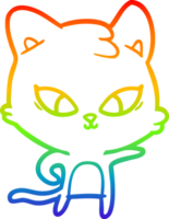 rainbow gradient line drawing of a cute cartoon cat png