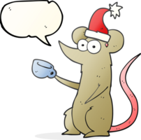 hand drawn speech bubble cartoon mouse wearing christmas hat png