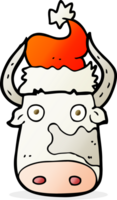 main tiré dessin animé vache portant Noël chapeau png