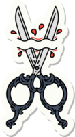 sticker of tattoo in traditional style of barber scissors png