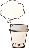 cartoon coffee cup with thought bubble in smooth gradient style png