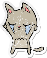 distressed sticker of a crying cartoon cat png