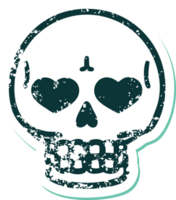 icónica pegatina angustiada estilo tatuaje imagen de una calavera png