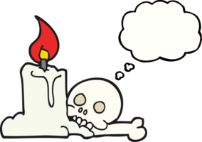 hand drawn thought bubble cartoon spooky skull and candle png