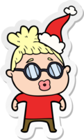 hand- getrokken sticker tekenfilm van een vrouw vervelend bril vervelend de kerstman hoed png