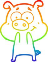 rainbow gradient line drawing of a happy cartoon pig png