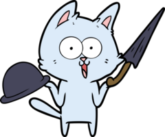 funny cartoon cat with hat and umbrella png