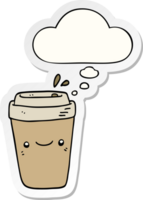 dibujos animados para llevar café con pensamiento burbuja como un impreso pegatina png