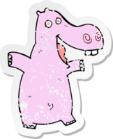 retro distressed sticker of a cartoon hippo png