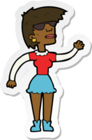 sticker of a cartoon woman in spectacles waving png