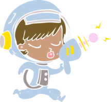 flat color style cartoon pretty astronaut girl with ray gun png