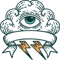 traditional tattoo with banner of an all seeing eye cloud png