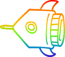 rainbow gradient line drawing of a cartoon rocket png