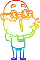 rainbow gradient line drawing of a cartoon joyful man with beard png