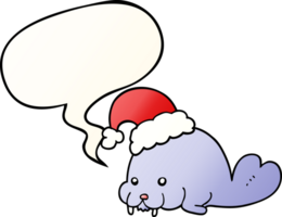 cartoon christmas walrus with speech bubble in smooth gradient style png