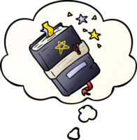 cartoon book of spells with thought bubble in smooth gradient style png