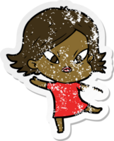 distressed sticker of a cartoon stressed woman png